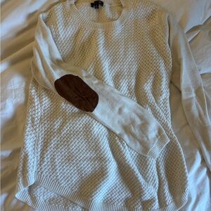 Elegant Cream Sweater with Brown Elbow Patch